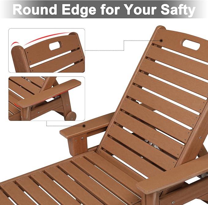 VINGLI HDPE Outdoor Chaise Lounge Chair with Wheels, Patio Lounge Chairs with 5-Position Adjustable Backrest - Photo 5
