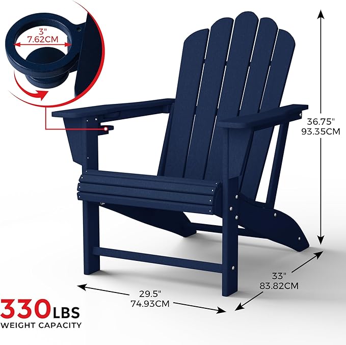 Costaelm Lakeview Outdoor Patio HDPE Adirondack Chairs with Cup Holders (Set of 8), Navy Blue