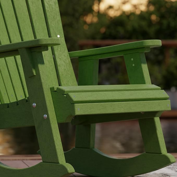 Wildridge Heritage Adirondack Rocking Chair, Lime Green - Outdoor Weather Resistant HDPE Rocking Chair for Patio, Deck, Fire Pit