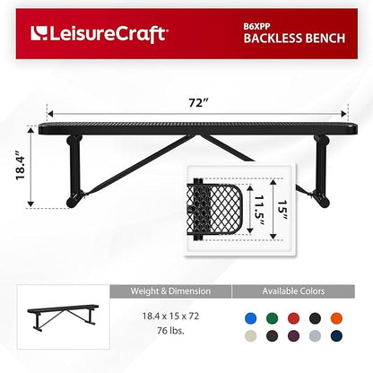 Leisure Craft Metal Outdoor Bench - 6 Foot Heavy Duty Backless Bench Seating for Garden, Porch, Picnic, Park, Expanded Metal, Thermoplastic Coating, Commercial Grade Furniture Made in USA - Black