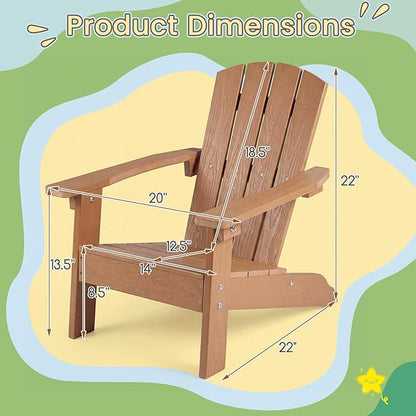 KOTEK Kids Adirondack Chair Set of 4, Plastic Toddler Lawn Chair with Ergonomic Seat, Wood-Grain Texture, Easy to Assemble, All-Weather Outdoor Kids Chairs for Patio, Garden, Backyard (Teak)