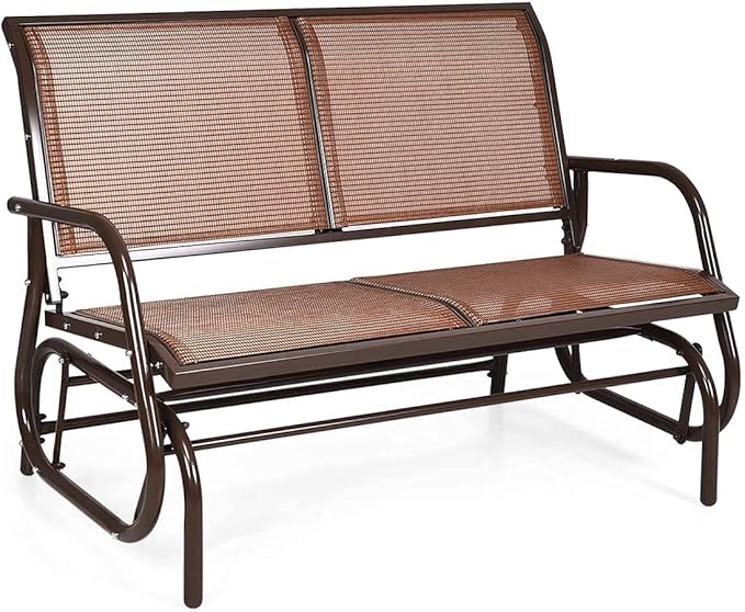 LDAILY LUARANE Swing Glider Chair, Heavy-Duty Steel Frame 2-Person Outdoor Swing Bench, Sliding Rocker Double Seat Suitable for Backyard, Garden, Poolside, Lawn (Brown)