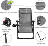 Goplus Oversized Zero Gravity Chair, XL-Extended Version, Outdoor Recliner w/Cup Holder & Detachable Headrest - Photo 5
