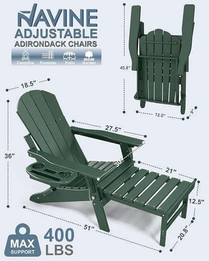 Adjustable Adirondack Chair with Retractable Ottoman Set of 6, HDPE Folding Adirondack Chair with Cup Holder, All Weather Fire Pit Chair for Outdoor.