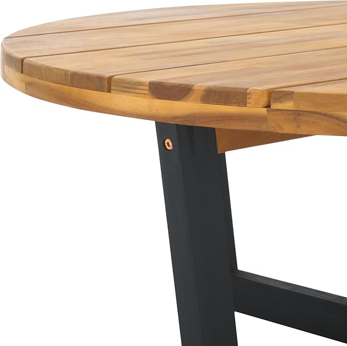 SAFAVIEH Outdoor Collection Leo Natural/Black 4-Leg Round Coffee Table, Ideal for Deck, Patio, Backyard, Sunroom - Photo 5