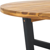SAFAVIEH Outdoor Collection Leo Natural/Black 4-Leg Round Coffee Table, Ideal for Deck, Patio, Backyard, Sunroom - Photo 5