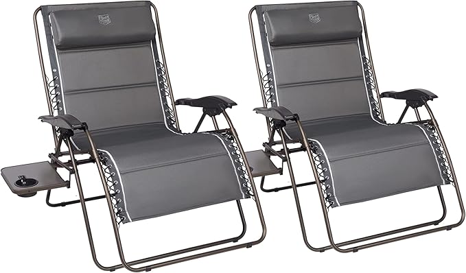 Timber Ridge Oversized Zero Gravity Chair, 33In Wide XXL Zero Gravity Reclining Chair with Side Table, Full Padded Lounge Chair for Outdoor Camping Patio Lawn, Heavy Duty Supports 500lbs, Grey-2 Pack