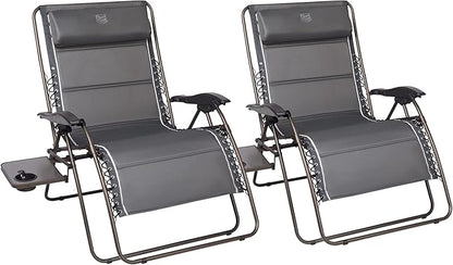 Timber Ridge Oversized Zero Gravity Chair, 33In Wide XXL Zero Gravity Reclining Chair with Side Table, Full Padded Lounge Chair for Outdoor Camping Patio Lawn, Heavy Duty Supports 500lbs, Grey-2 Pack