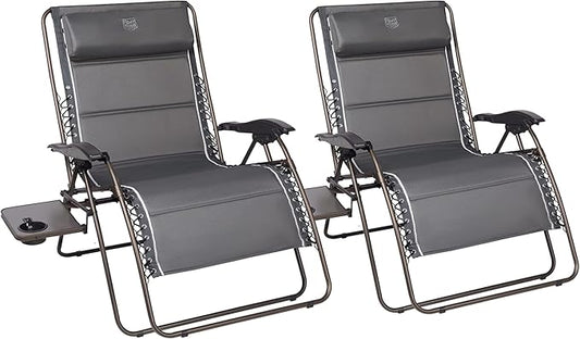 Timber Ridge Oversized Zero Gravity Chair, 33In Wide XXL Zero Gravity Reclining Chair with Side Table, Full Padded Lounge Chair for Outdoor Camping Patio Lawn, Heavy Duty Supports 500lbs, Grey-2 Pack