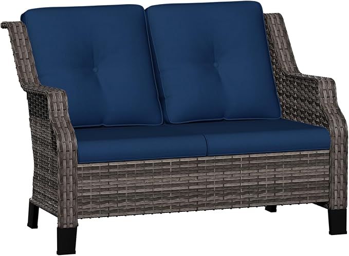Outdoor Patio Loveseat, All-Weather 2-Seater Wicker Loveseat with Cushions, Outdoor Patio Love Seat Sofa for Garden - Photo 8