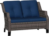 Outdoor Patio Loveseat, All-Weather 2-Seater Wicker Loveseat with Cushions, Outdoor Patio Love Seat Sofa for Garden - Photo 8
