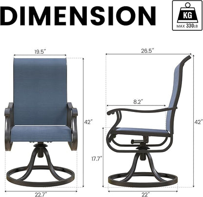 Patio Swivel Chairs Set of 2, Outdoor Dining Chairs with High Back, All-Weather Swivel Rocker Chair for Lawn, Porch or Garden (Navy)
