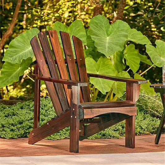 Pemberly Row Adirondack Chair, 36" H x 35" W x 28.25" D, Cedar Wood, Brown Finish, Ergonomic Design, Contoured Seat, Wide Arms, High Back Support, Outdoor Patio or Deck Furniture for Relaxation