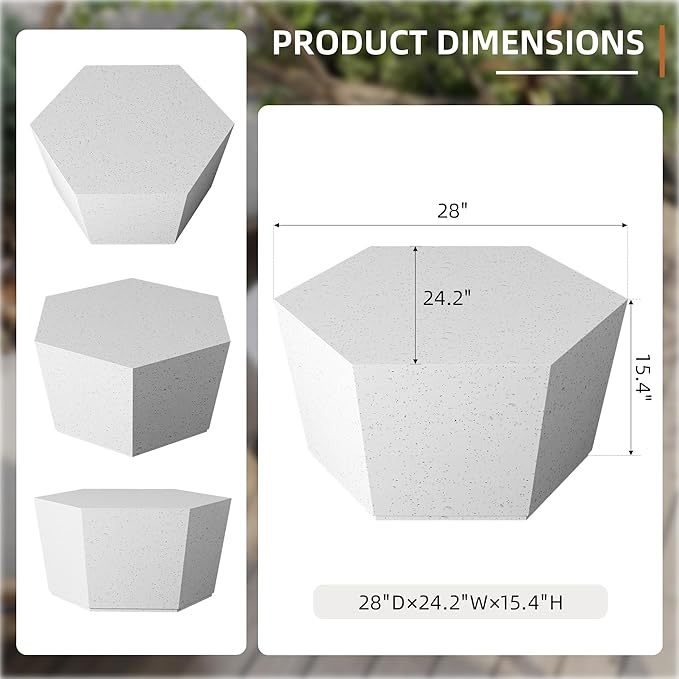 UPHA 28" Hexagon Outdoor Coffee Table, Modern Hollow Concrete Patio Table - Photo 2