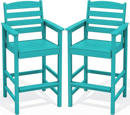 SERWALL Tall Adirondack Chairs Set of 2, Oversize Balcony Adirondack Chairs Set, Outdoor Bar Height Barstools Widened Chair Set for Bistro, Poolside, Garden, Aruba