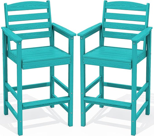 SERWALL Tall Adirondack Chairs Set of 2, Oversize Balcony Adirondack Chairs Set, Outdoor Bar Height Barstools Widened Chair Set for Bistro, Poolside, Garden, Aruba