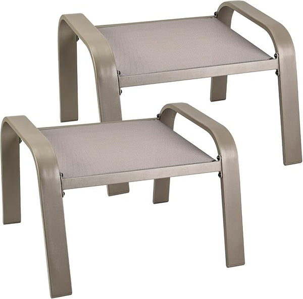 Outdoor Patio Footstools 2 Set Suit Patio Chairs Texliene Outside Ottomans Side Table for Backyard Beige - Photo 1