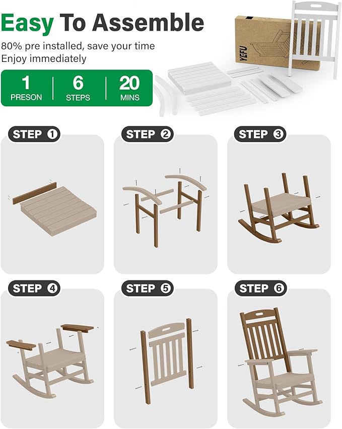 YEFU Outdoor Rocking Chair Porch: Plastic Rocking Chairs for Outside, Weather Resistant for Patio, Waterproof, Rock smoothly, Teak