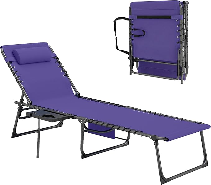 Outsunny Folding Chaise Lounge Chair Outdoor Tanning Chair with Side Table - Photo 1