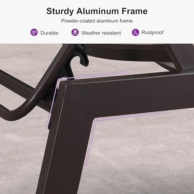 PURPLE LEAF Extra Large Outdoor Chaise Lounge Chairs Set of 2, Aluminum Oversized Patio Loungers with Side Table and Wheels for All Weather for Outside Deck, Lawn, Garden, Sand Beige