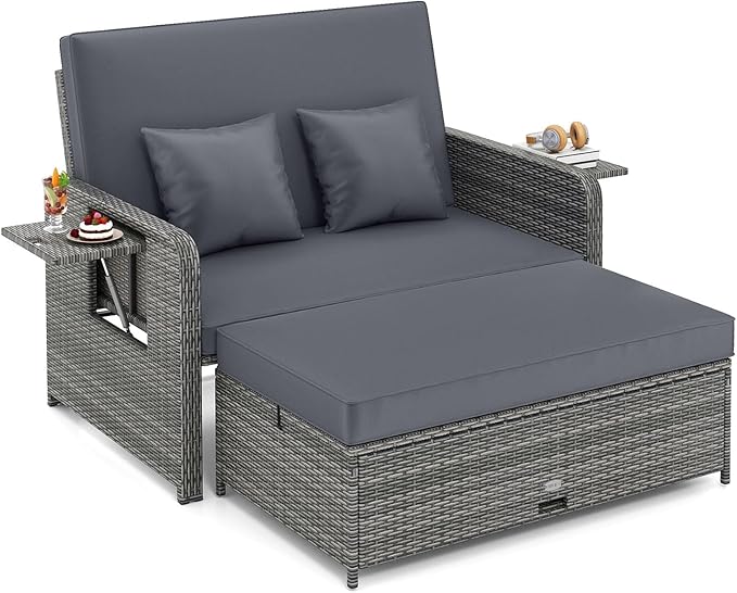 Tangkula Patio Rattan Daybed with 4-Level Adjustable Backrest - Photo 1
