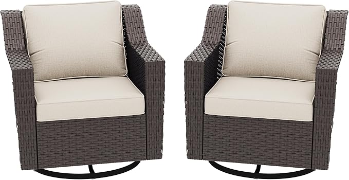 Patio 2 Pieces Wicker Swivel Chairs Set of 2，Outdoor PE Rattan Rocking Glider Armchairs - Photo 6