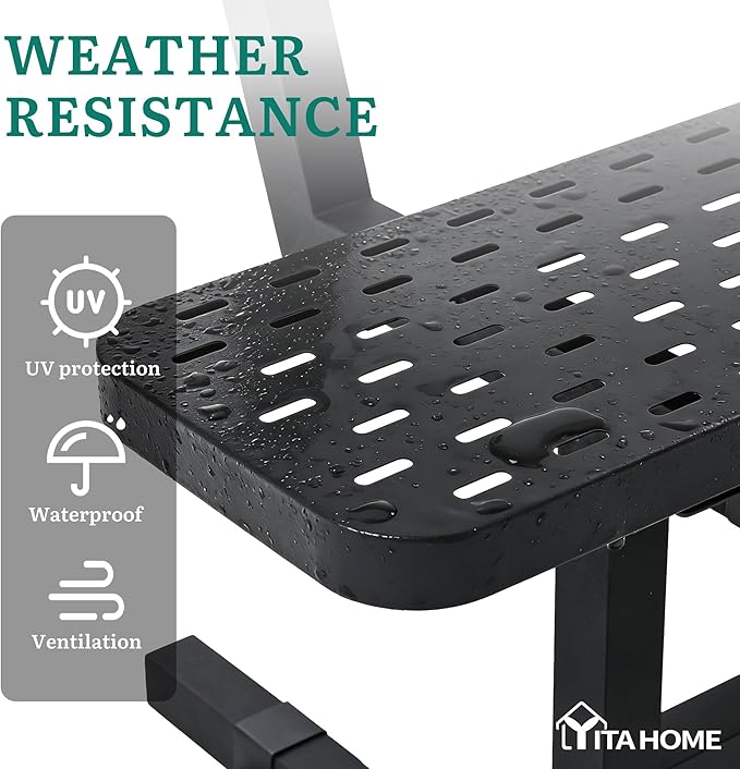 YITAHOME 6ft Carbon Steel Park Bench with Back, Thermoplastic Coated Metal Outdoor Seating, Commercial Garden Patio Porch Bench, Weatherproof Portable Frame, Black, 573 Lbs Cap