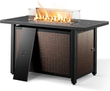 Patio Loveseat Glider Set, Resin Wicker Loveseat Glider with 4 Swivel Patio Chiars Rectangular Firepit Table, 7 Piece - Photo 6