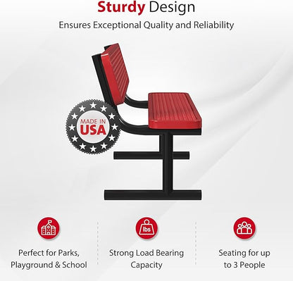Leisure Craft Metal Outdoor Bench with Back - 6 Foot Heavy Duty Bench Seating for Garden, Porch, Picnic, Park, Expanded Metal, Thermoplastic Coating, Commercial Grade Furniture Made in USA - Red