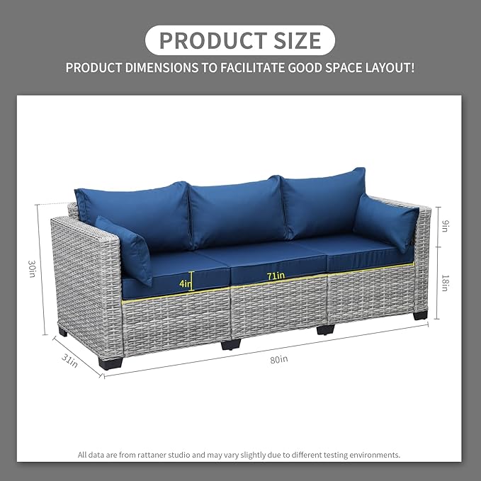 Rattaner Outdoor Furniture Outdoor Couch Grey Wicker Patio Furniture 3-seat Sofa Deep Seat Hight Backrest with - Photo 3