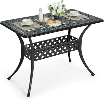 VIVIJASON 42" x 24" Cast Aluminum Outdoor Dining Table, Narrow Rectangular Bistro Table for Small Balcony, Rust Proof & Weather Resistant Patio Furniture for Backyard, Porch, Garden, Dark Bronze