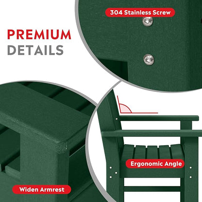 Costaelm Outdoor Patio Table and Chairs Set of 2, 2-Piece HDPE Garden Chair with Square Adirondack Side Table Set, Porch Chairs Coffee Table for Outside Porch Backyard, Dark Green