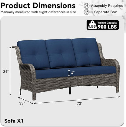 3 Seat Outdoor Couch, Wicker Patio Sofa with Thickened Olefin Cushions, High Back and Deep Seating, Hand-Woven PE Rattan for Porch, Deck, Balcony