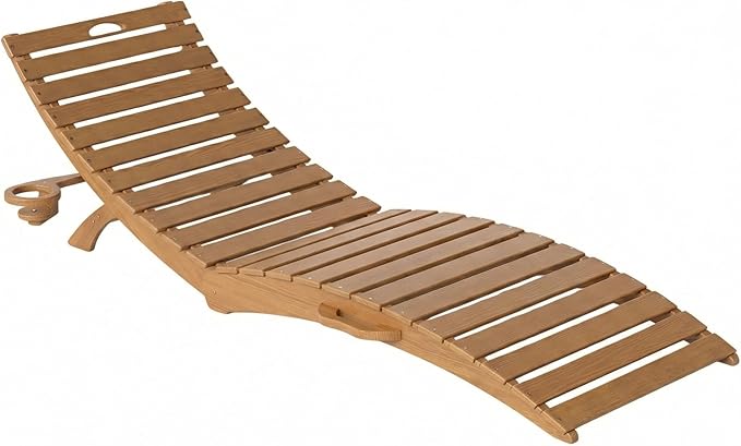 Pre-Assembled Folding in-Pool Lounge Chair, HDPE Outdoor Chaise Lounge with Cup Holder, Pool Lounge Chair for Poolside, Patio, Beach, Deck (Teak)
