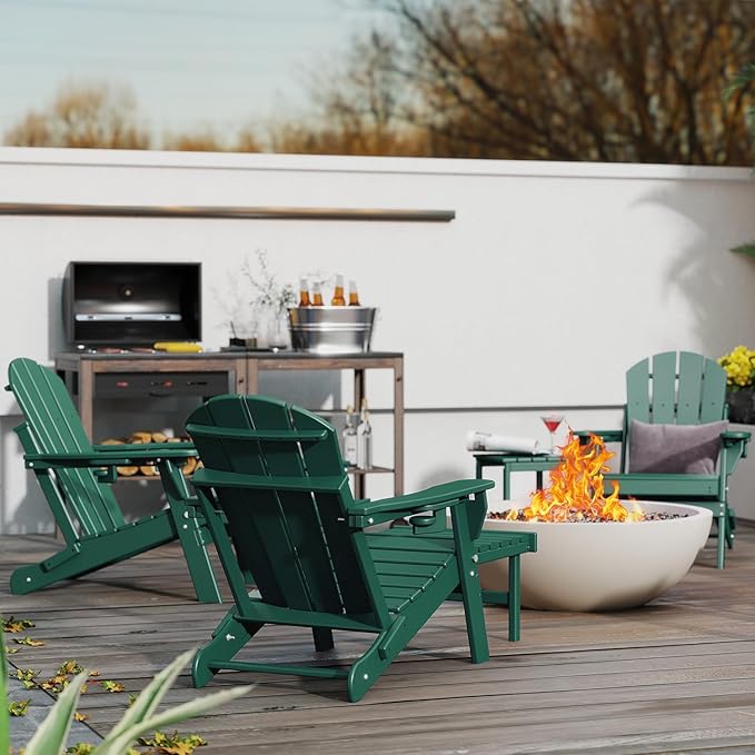 GREENVINES Adjustable Adirondack Chair with Retractable Ottoman Set of 2 | Folding | HDPE Plastic - Photo 4