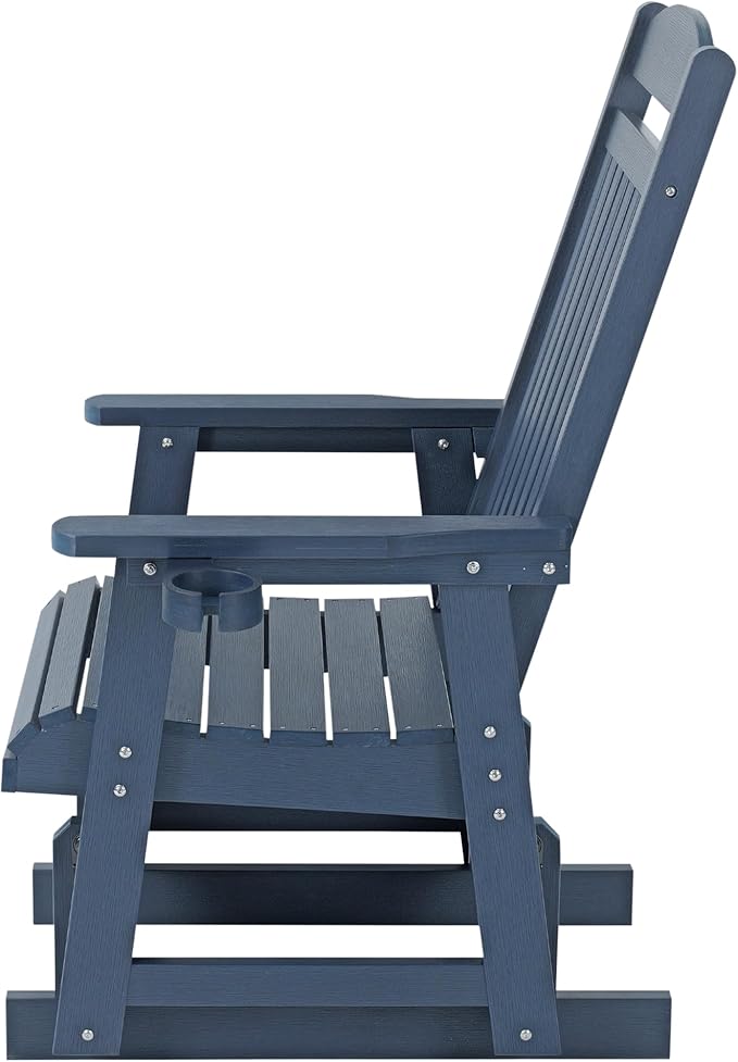 Poly Lumber Patio Glider for One Person, with Cup Holders, High Backrest and Deep Contoured Seat, HIPS Material - Photo 9