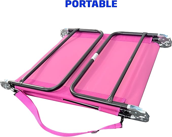 EASYGO PRODUCTS Lawn Chair Chaise Lounge 2 Legs Support Polyester Material Reclining Backrest Head Rest Pillow Great for Beach, Home, Backyard, Outdoor, Patio, Pool, Camping, Lawn or Deck Color Pink