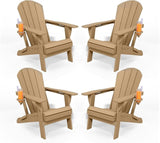 Folding Adirondack Chairs with Cup Holders, Set of 4 HDPE Plastic Outdoor Chairs, Weather Resistant, Real Wood Look - Photo 1