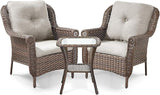 3 Piece Patio Brown Wicker Chairs with Side Table - Outdoor High Back Heavy Duty All-Weather Lawn Dining Rattan Chair - Photo 1