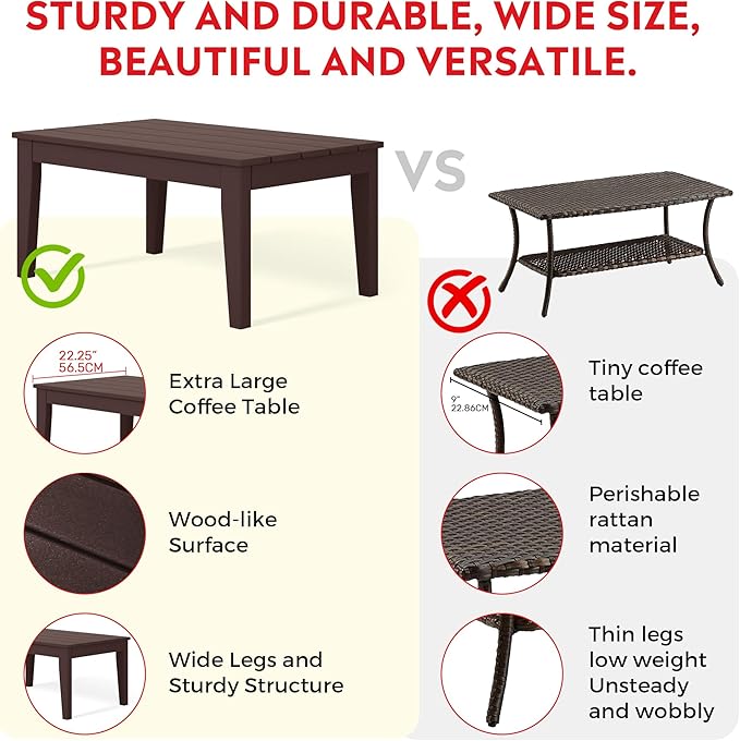 Costaelm Adirondack Outdoor Coffee Table, HDPE Drink Table Weather Resistant, Patio Porch Accent Balcony Table Outdoor End Table for Pool, Seaside, Backyard, Dark Brown