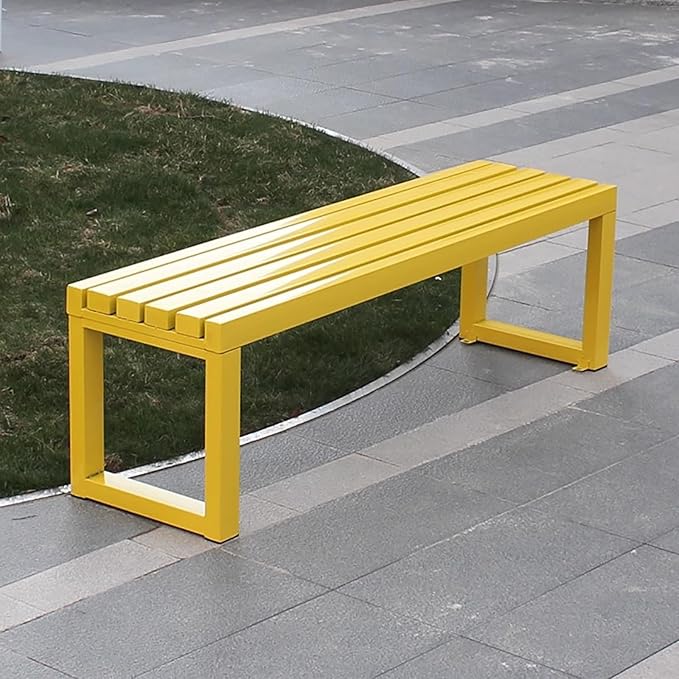 Outdoor Park Bench, Garden Patio Metal Bench 31in-79in, Weatherproof, Load Capacity 880lbs, for Park Yard Front Porch Path Yard Lawn Decor Deck Furniture(Yellow,100cm/39in)