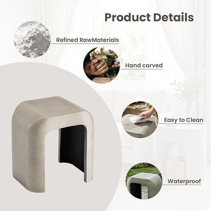 COSIEST Grey Outdoor Side Table, 17.7" Modern Concrete End Table with Arched Open for Patio, Small Outside Accent Table & Plant Stand for Garden, Porch, Deck, Balcony