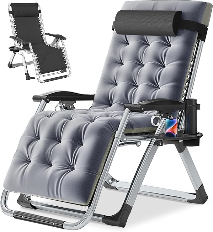 NAIZEA Padded Zero Gravity Chair, Folding Outdoor Lounge Chairs, Adjustable Reclining Camping Chairs with Cup Holder - Photo 1