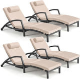 Chaise Lounge Chairs Outdoor Set of 4, Comfy Outside Wicker Patio Pool Lounge Chair w/ 5 Adjustable Back Angle - Photo 1