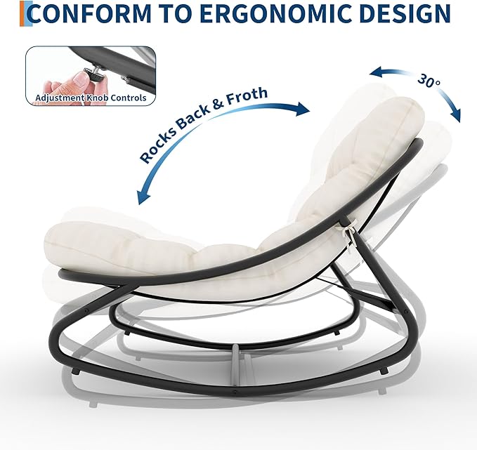 PeakPursuit Indoor Outdoor Papasan Rocking Chair with Cushion, Oversized Outdoor Rocking Chair, All Weather Rocking Papasan Chair for Bedroom/Living Room/Porch/Garden/Patio