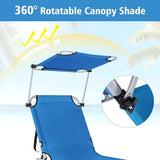 Goplus Tanning Chair, Foldable Beach Lounge Chair with 360°Canopy Sun Shade, Side Pocket - Photo 4