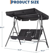 3-Seat Outdoor Porch Swing Chair with Adjustable Canopy & Thickened Cushions - Photo 2