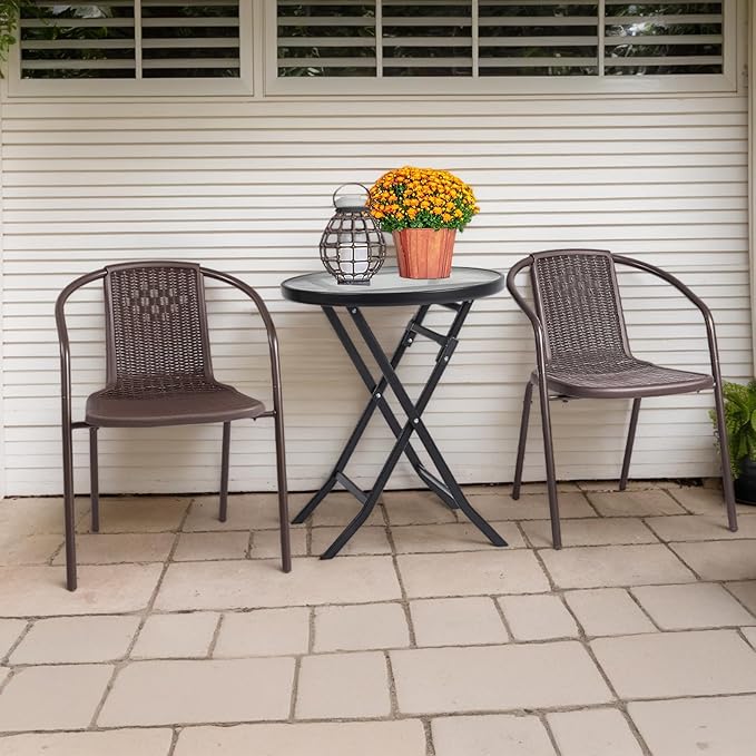 VINGLI PE Rattan Outdoor Dining Chairs Set of 4, Brown