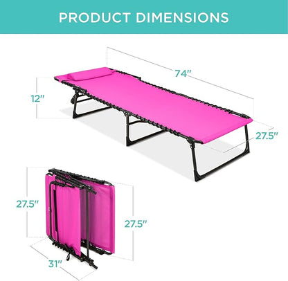 Best Choice Products Patio Chaise Lounge Chair, Portable Outdoor Folding Recliner for Lawn, w/ 8 Positions, Handles, 300lb Capacity - Dark Pink