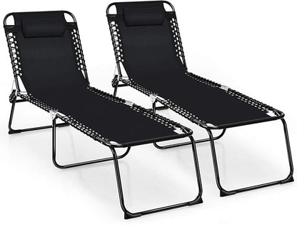 Giantex Chaise Lounge Chair Outdoor - Patio Lounge Chair w/Pillow, 4-Level Adjustable Backrest, 2-Level Footrest, Heightened 16” Pool Lounger for Beach, Lawn, Tanning Chairs for Outside (2, Black)